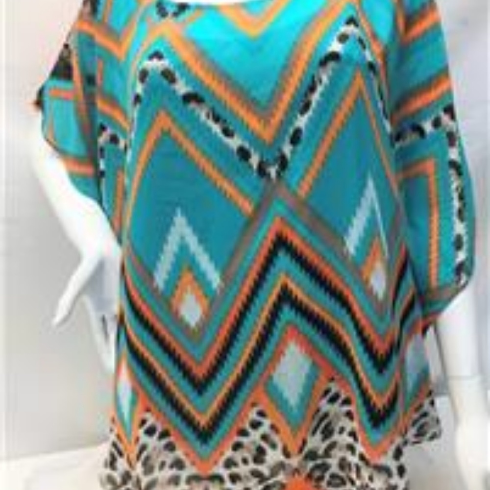 Orange Turquoise & Black Leopard Batwing Tunic XL